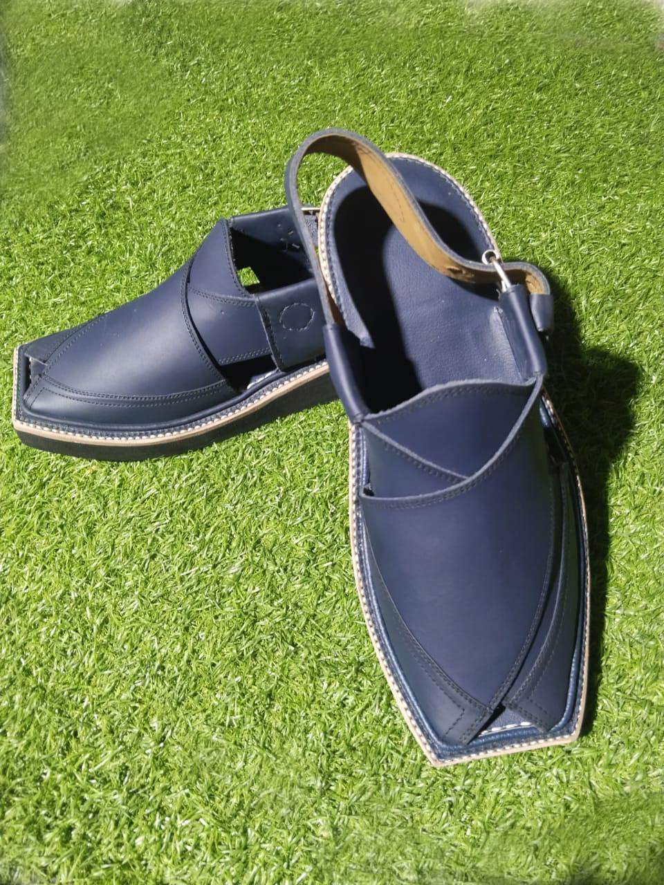 Premium Handmade Blue Kaptaan Chappal Premium Handmade Blue Kaptaan Chappal